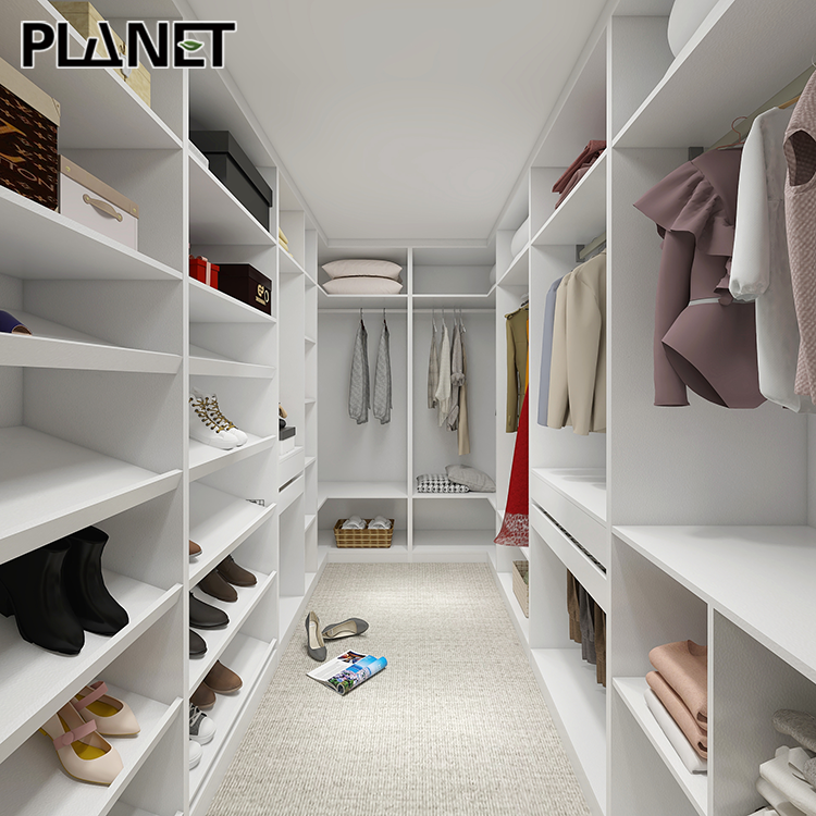 U Shaped Luxury Walk In Storage Built In Wardrobe Baby Wood Organizer Closet For Clothes With Mirror