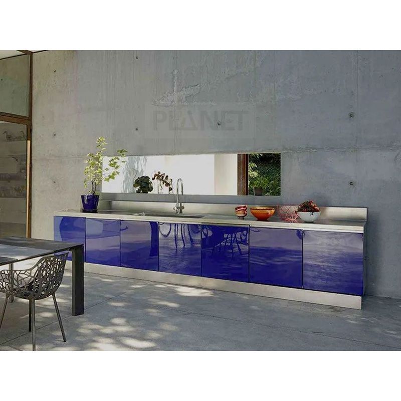 Blue Kitchen High Glossy Cabinets Stainless Steel Outdoor Kitchen Cabinets All-In-One Modern Design Kitchen