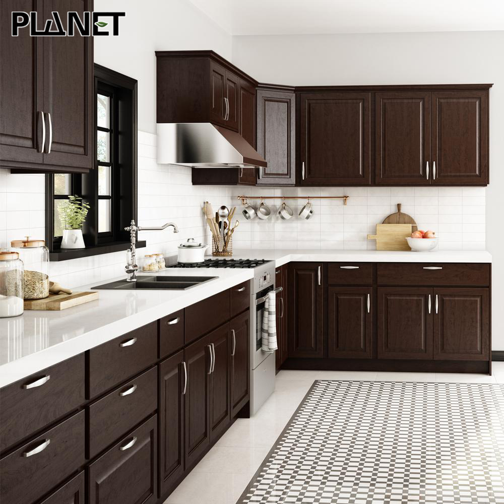 Waterproof American Custom Modern Luxury Shaker Cupboard Cuisine Complet Solid Wood Kitchen Cabinet Flat Pack