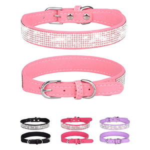 Shining Diamond Rhinestone Puppy Baby Dog Cat Collar Leather Strap for Kitten Accessories