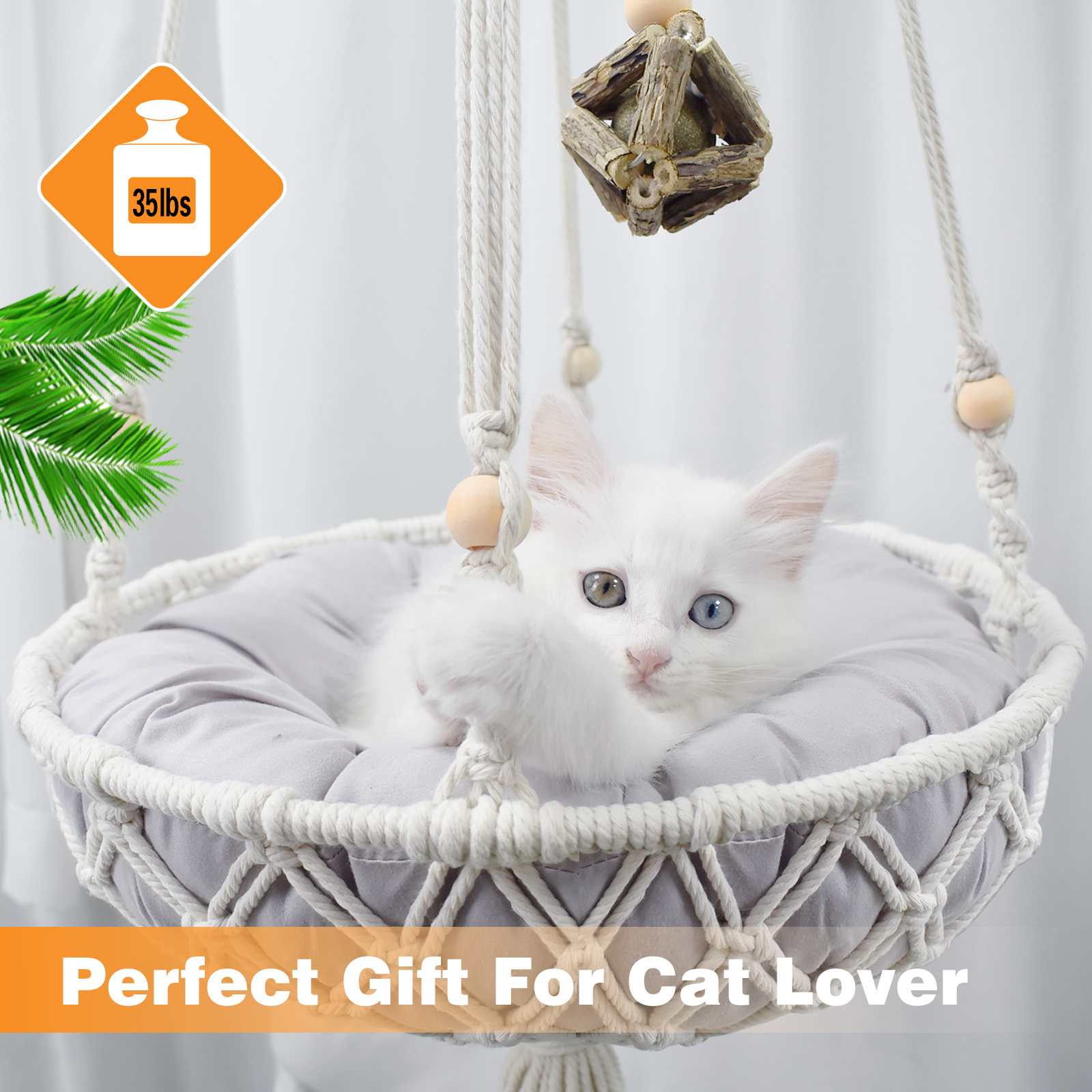 Custom Home Decor Hang on Wall Handwoven Hanging Cat Bed Macrame Cat Hammock Cat Swing with Hanging Kit