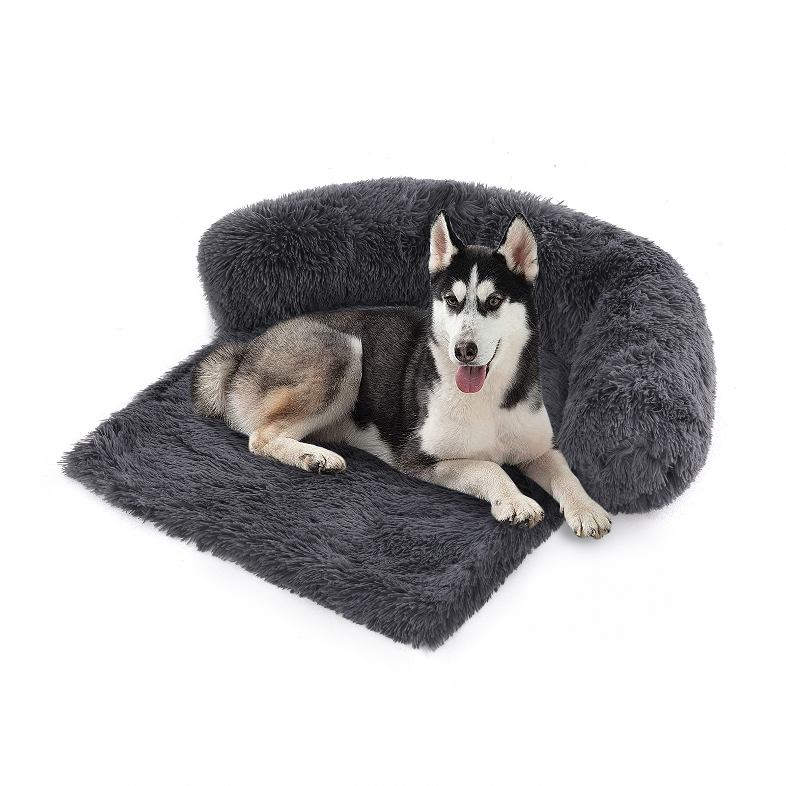 Super Soft Long Plush Pet Sofa Calming Dog Bed Fluffy Plush Removable Cover Dog Mat Bed for Dogs and Cats