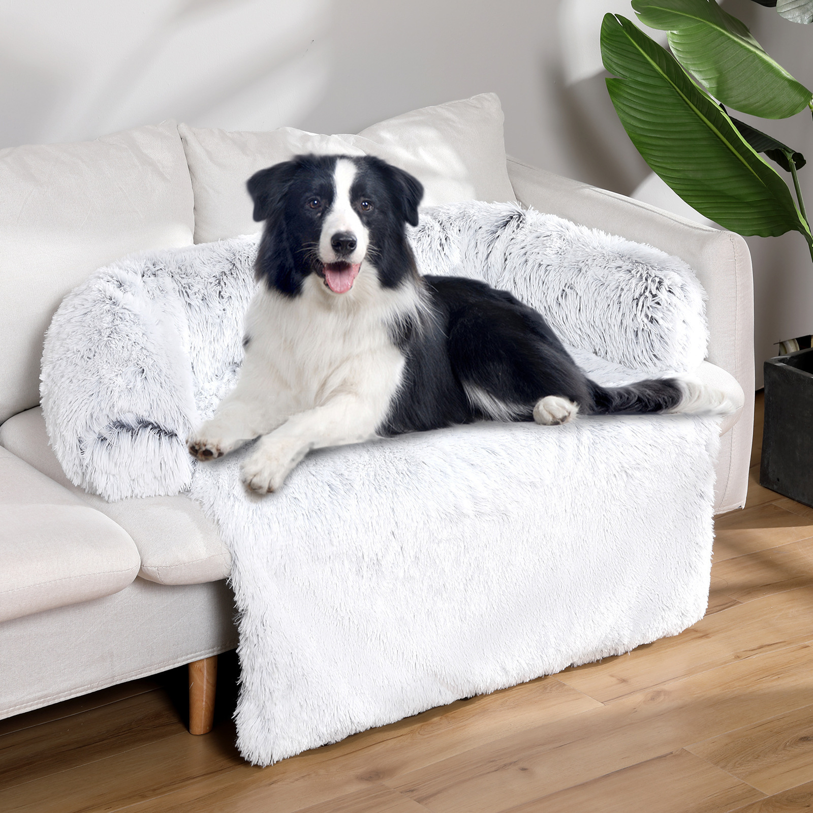 Super Soft Long Plush Pet Sofa Calming Dog Bed Fluffy Plush Removable Cover Dog Mat Bed for Dogs and Cats