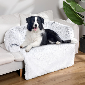 Super Soft Long Plush Pet Sofa Calming Dog Bed Fluffy Plush Removable Cover Dog Mat Bed for Dogs and Cats