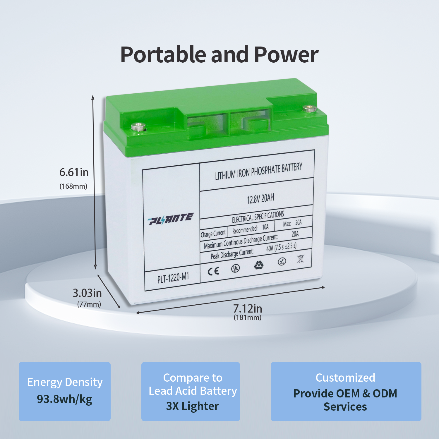 12V 20Ah Lithium Battery Deep Cycle Rechargeable LiFePO4 Lithium Ion Phosphate Battery with BMS for Trolling Motor