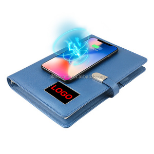 LED Logo Wireless Charger Power Bank Notebook with USB Lock Voice Recorder Speaker