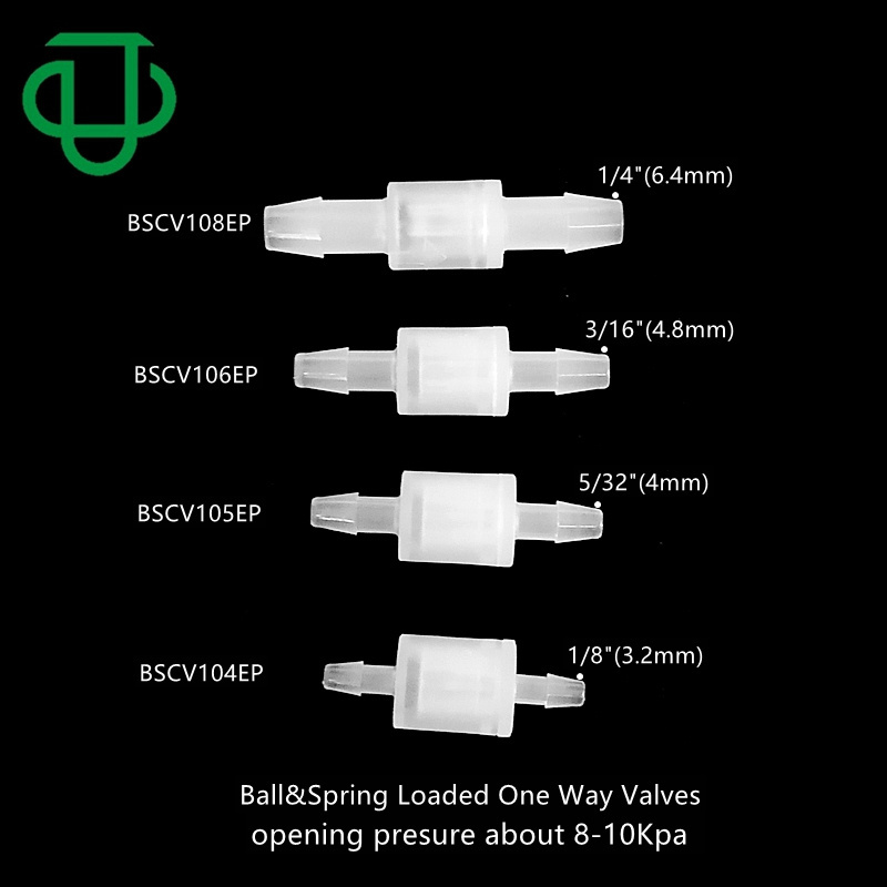 JU Factory Supply 1/8 3.2mm Hose Barb Plastic One Way Spring Ball Check Valve