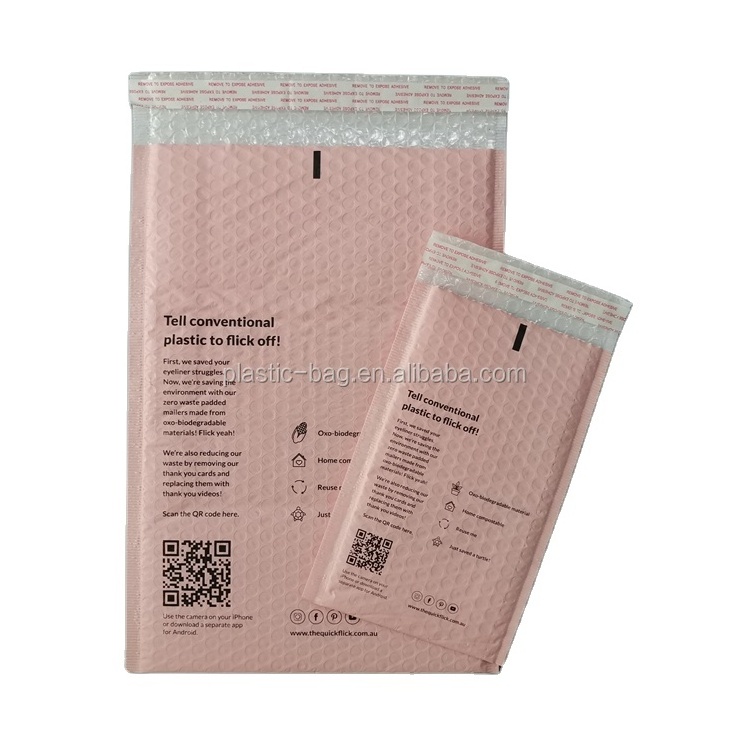 Customized Logo Polythene Pink Bubble Mailer Envelopes Poly Enclosed Bubble Bags Padded Mailer Shipping Envelopes