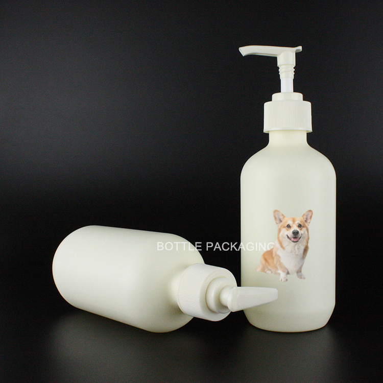 Custom Label White Boston Round HDPE 300ml 500ml Shower Gel Dog Shampoo Bottle Packaging