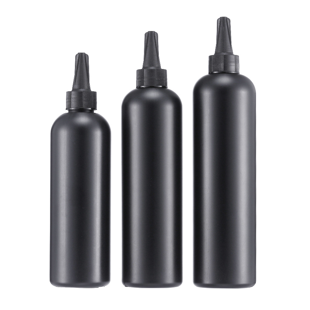 Wholesale 250ml 300ml 350ml Boston HDPE Frosted Black Plastic Glue Squeeze Hair Oil Container Bottle For Adhesive