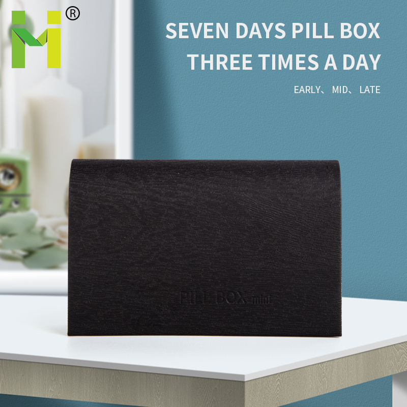 Prescription and Medication Wallet Pill Box   Pill Container Dispenser  Black Leather PU Carrying Case