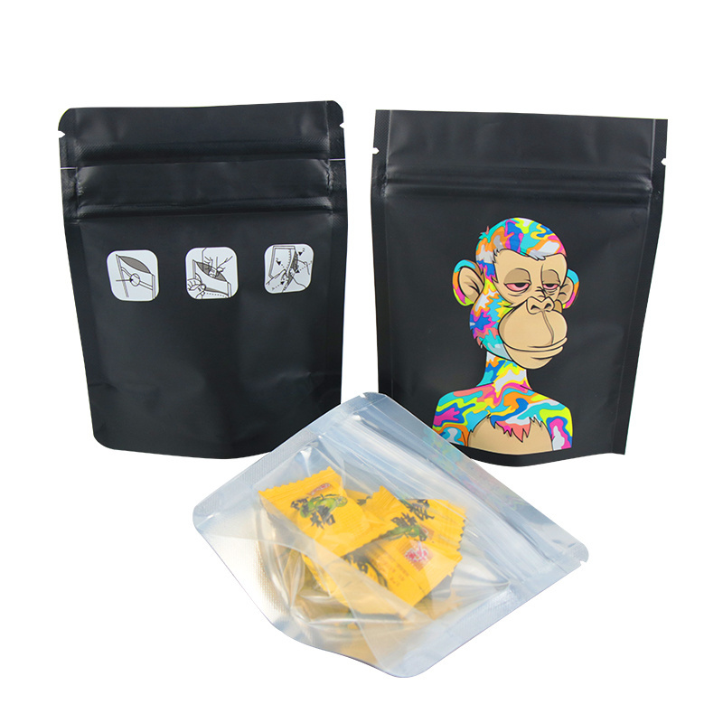 Custom Printed Bags Monkey Mylars CR Zip Resealable Jelly Candy Package Zip Lock Mylar Bag Custom  with Clear See Through Front