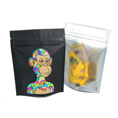 Custom Printed Bags Monkey Mylars CR Zip Resealable Jelly Candy Package Zip Lock Mylar Bag Custom  with Clear See Through Front