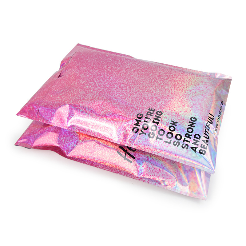 Custom Poly Mailing Bag Shipping Bags Rainbow Glitter Envelopes metallic aluminum foil holographic poly mailers