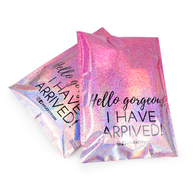 Custom Poly Mailing Bag Shipping Bags Rainbow Glitter Envelopes metallic aluminum foil holographic poly mailers