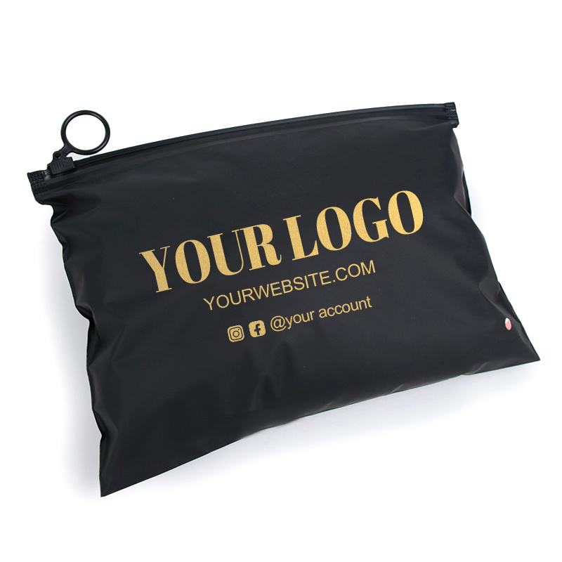 Customized Black Matte Ziplock bags Plastic packaging bags zipper Hoop Ring Zip lock For clothes packaging with logo printed