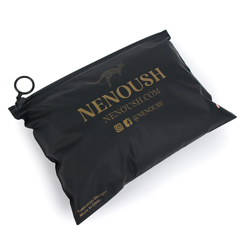 Customized Black Matte Ziplock bags Plastic packaging bags zipper Hoop Ring Zip lock For clothes packaging with logo printed