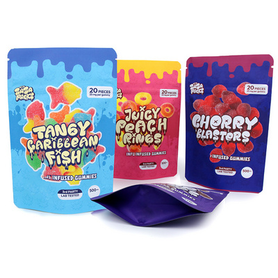 Custom Printed 3.5g 7g 14g Resealable Child Proof Smell Proof Edible Candy Gummy Aluminum Foil Ziplock Stand Up Pouch Mylar Bag