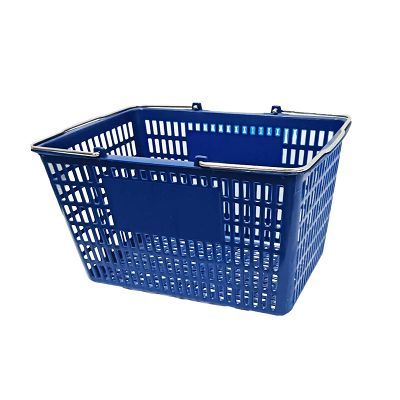 High Quality 595*385*390 Supermarket Mesh Plastic Shopping Carts Baskets In Retail Essentials With Metal Double Handles