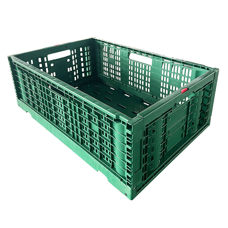 Recyclable high-quality plastic folding with lid Vented Foldable Crate for Home furnishings Storage