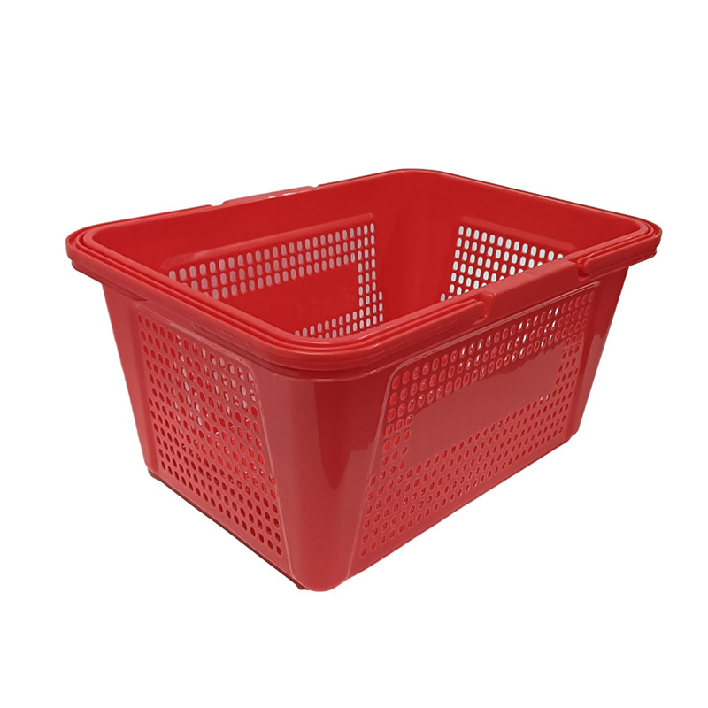 High Quality 595*385*390 Supermarket Mesh Plastic Shopping Carts Baskets In Retail Essentials With Metal Double Handles