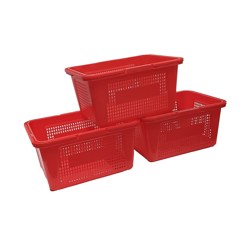 High Quality 595*385*390 Supermarket Mesh Plastic Shopping Carts Baskets In Retail Essentials With Metal Double Handles