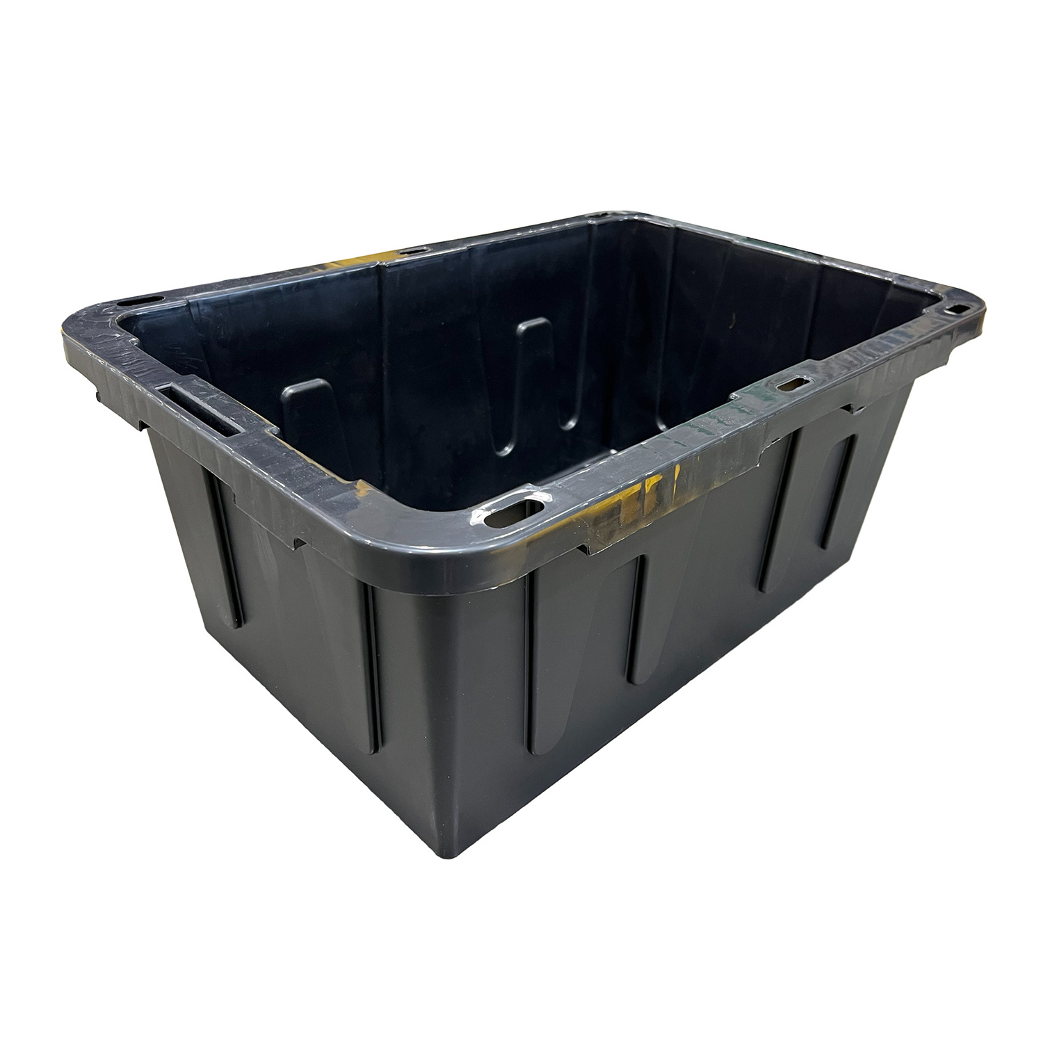 Large Black Storage Tote 27 Gal Gallon tool Stackable Storage Totes with Yellow Lid