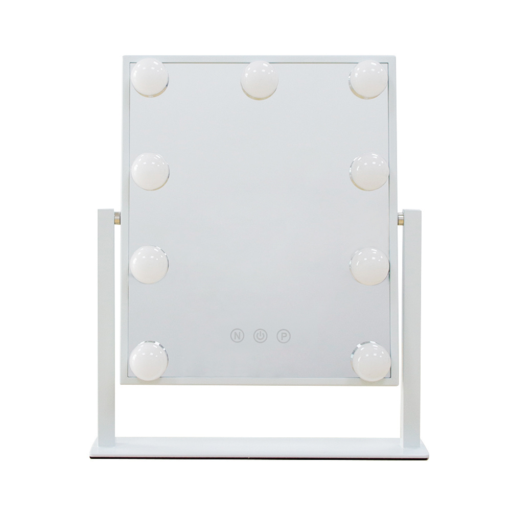 Factory Wholesale Hollywood Style Vanity Mirror 9 PCS Lighted Bulbs with Touch Switch Brightness Adjustment Square Shape Present