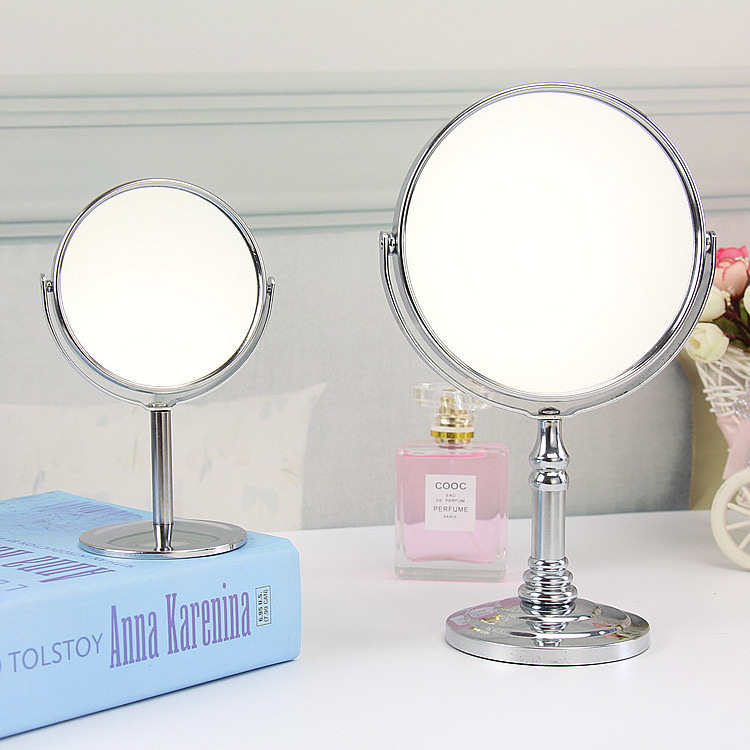 Silver round Double-Sided Magnifying Makeup Vanity Mirror Personalized Features Stylish Desktop Cosmetic Mirror