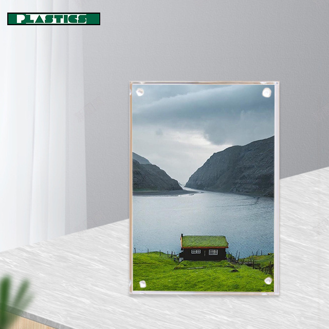 2022 Free Stand Clear Acrylic Cylinder Picture Frame Double sided Magnet Photo Frame Desktop Display