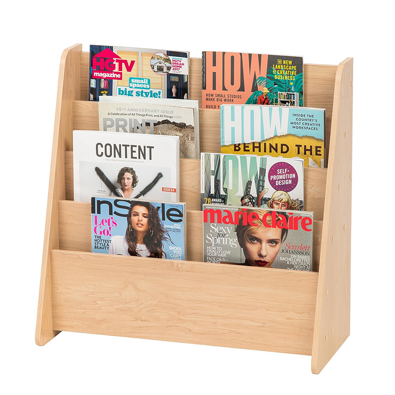 Custom 4 Tiers Wooden Book Display Stand Storage Shelf Kids Bookshelf Small Bookcase Magazine Racks For Library