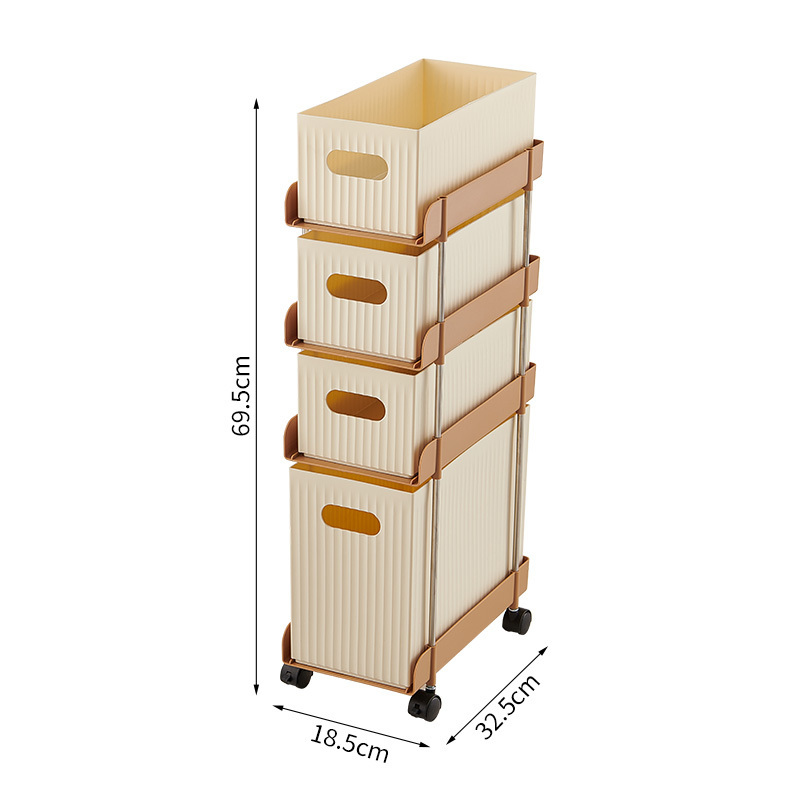 Practical Rolling Organization Shelf with Wheel Foldable Removable Plastic Book Rack Bookshelf for Wardrobe Storage