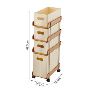 Practical Rolling Organization Shelf with Wheel Foldable Removable Plastic Book Rack Bookshelf for Wardrobe Storage