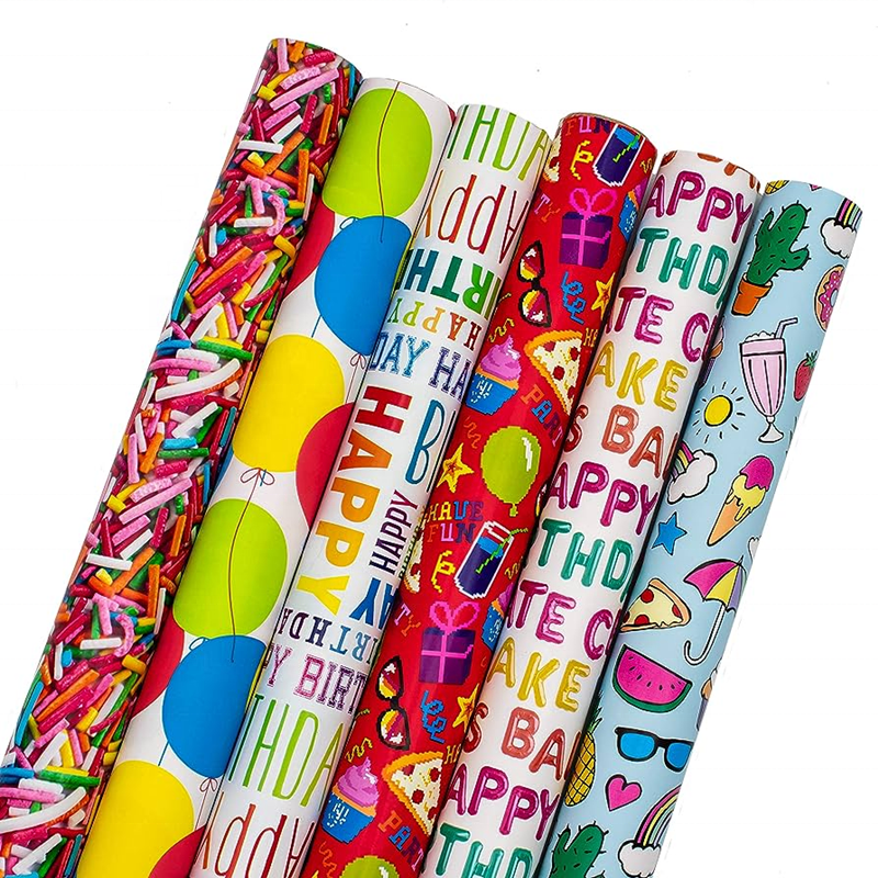 Customized  Printed Logo Gift Cartoon Wrapping Paper Kids Birthday Christmas Wrapping Paper Roll