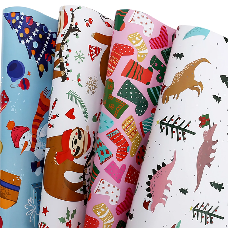 Customized  Printed Logo Gift Cartoon Wrapping Paper Kids Birthday Christmas Wrapping Paper Roll