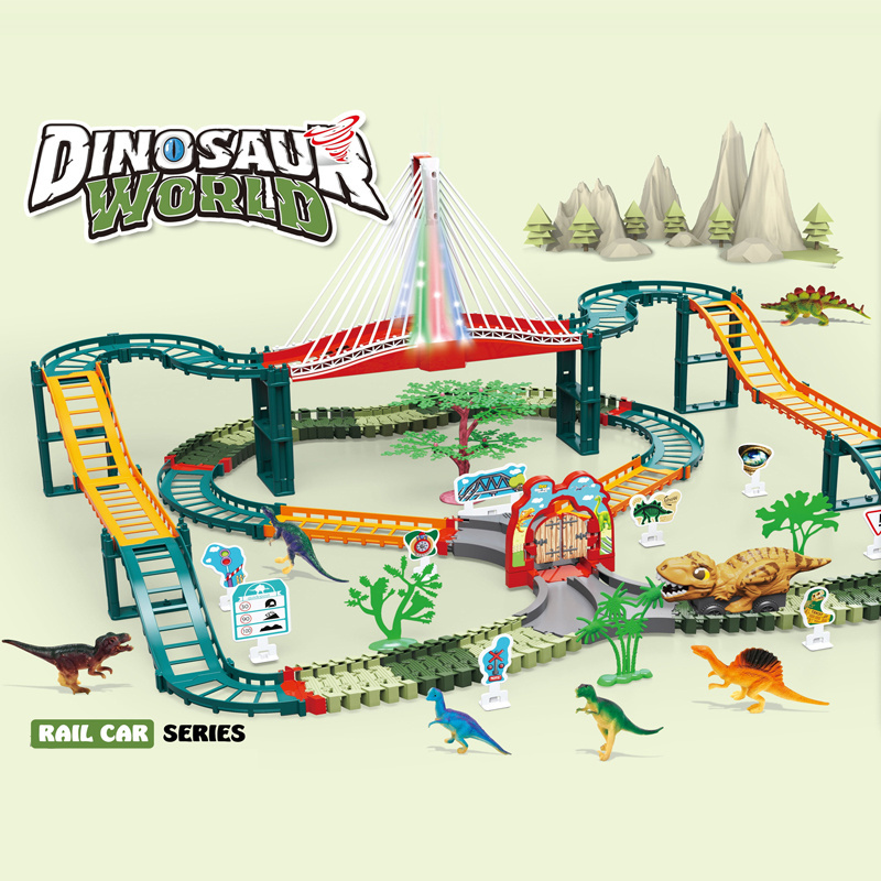 2022 Hot Selling 167PCS Rail Car Toy Series Kids Race Car Track Set In Dinosaur World