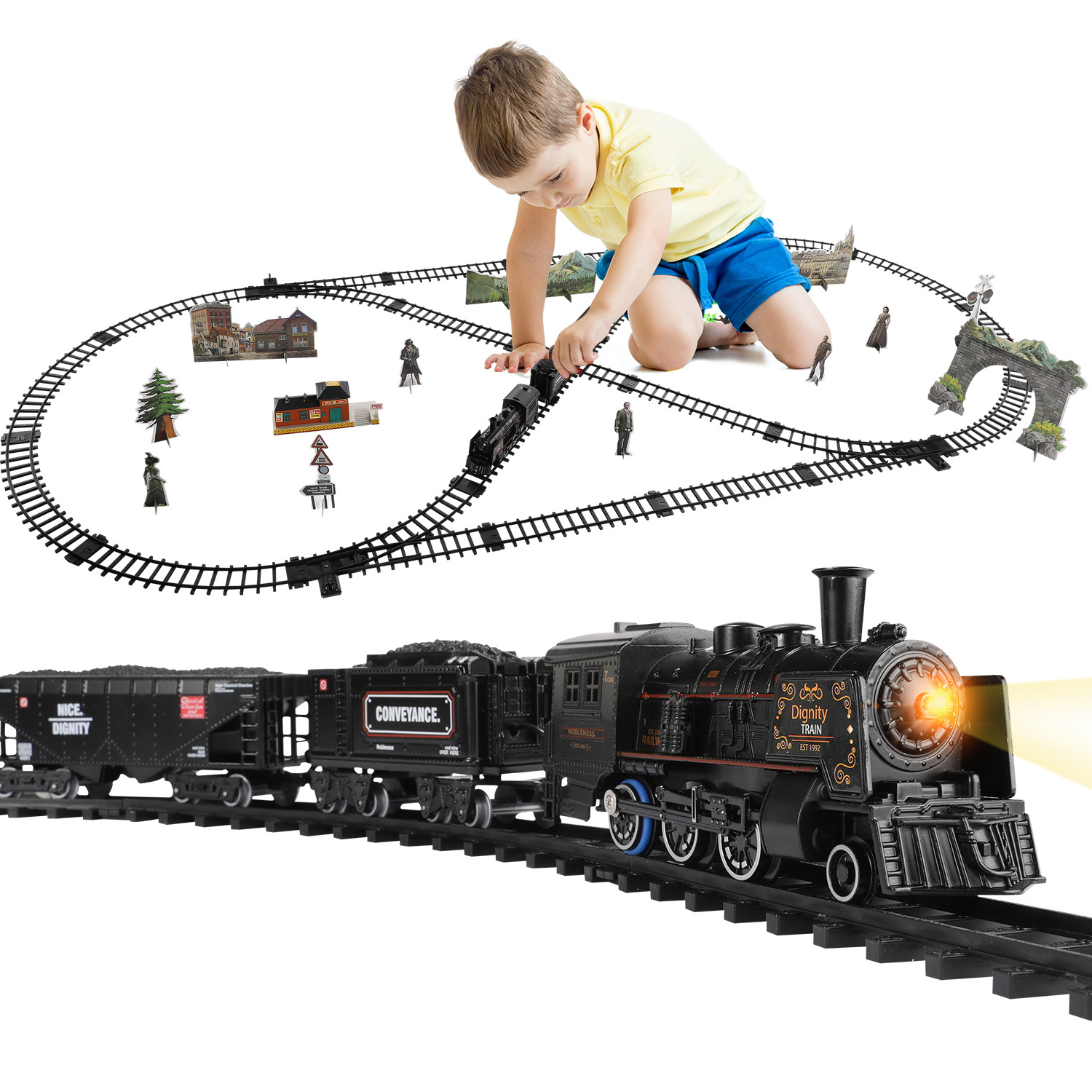 Die cast toy cars electric train track set train toy with Smoke and Tracks light Sounds Slot Car n scale model trains