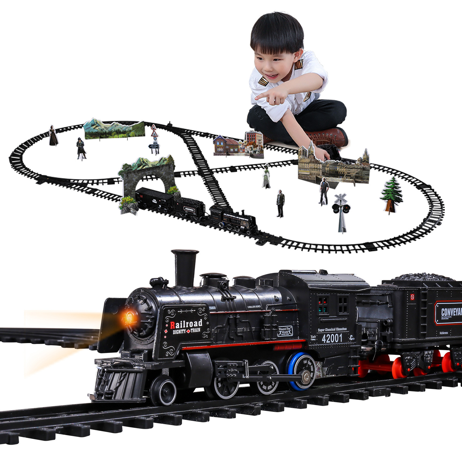 Die cast toy cars electric train track set train toy with Smoke and Tracks light Sounds Slot Car n scale model trains