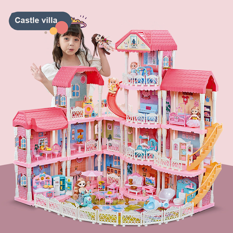 Luxury Girls Furniture Doll House Set 4 Floor Princess Castle Dollhouse