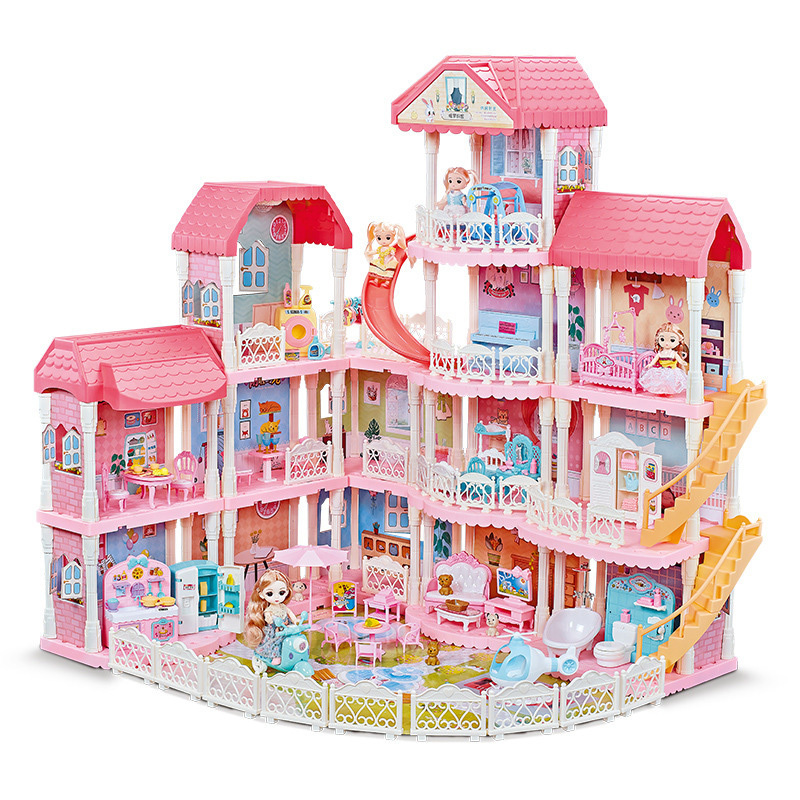 Luxury Girls Furniture Doll House Set 4 Floor Princess Castle Dollhouse