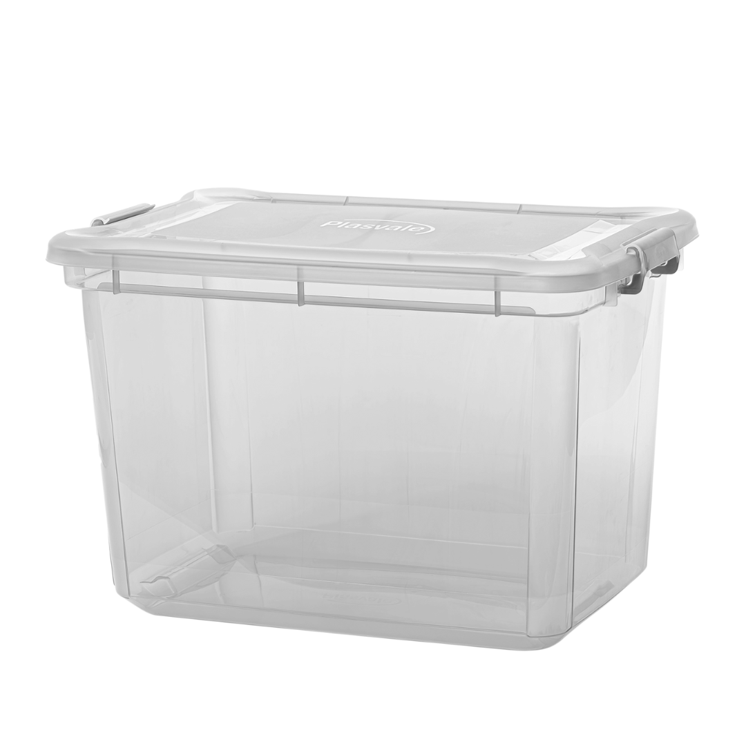 Large 35-Liter Plastic Organizing and Storage Box with Secure Latches and Finger Grips BPA-Free Plasvale