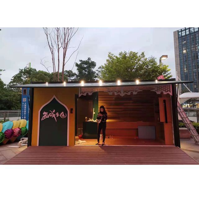 Low cost light steel Mobile Cafe Container Coffee Shop with folding decking