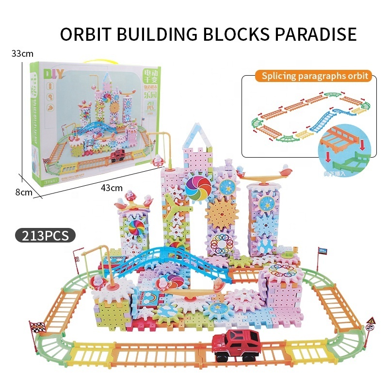 213 PCS Kids Set Building Blocks Toys with Motorized Spinning Gears Wheel Building Blocks Set