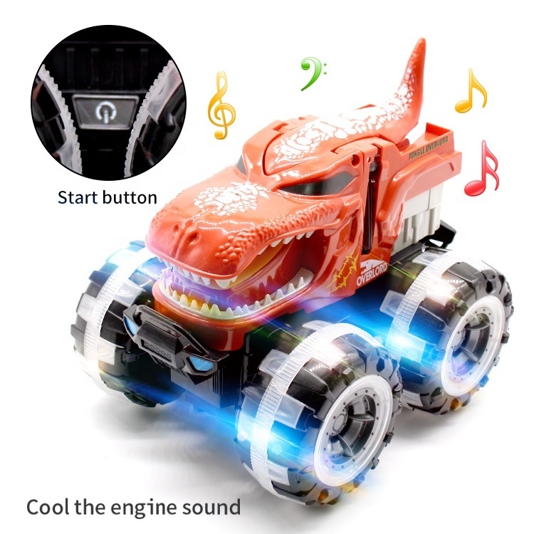 colorful wheel Inertial Toy Powered Car dinosaur Car Children'S Toy Friction Toy Vehicles cartoon car with light and