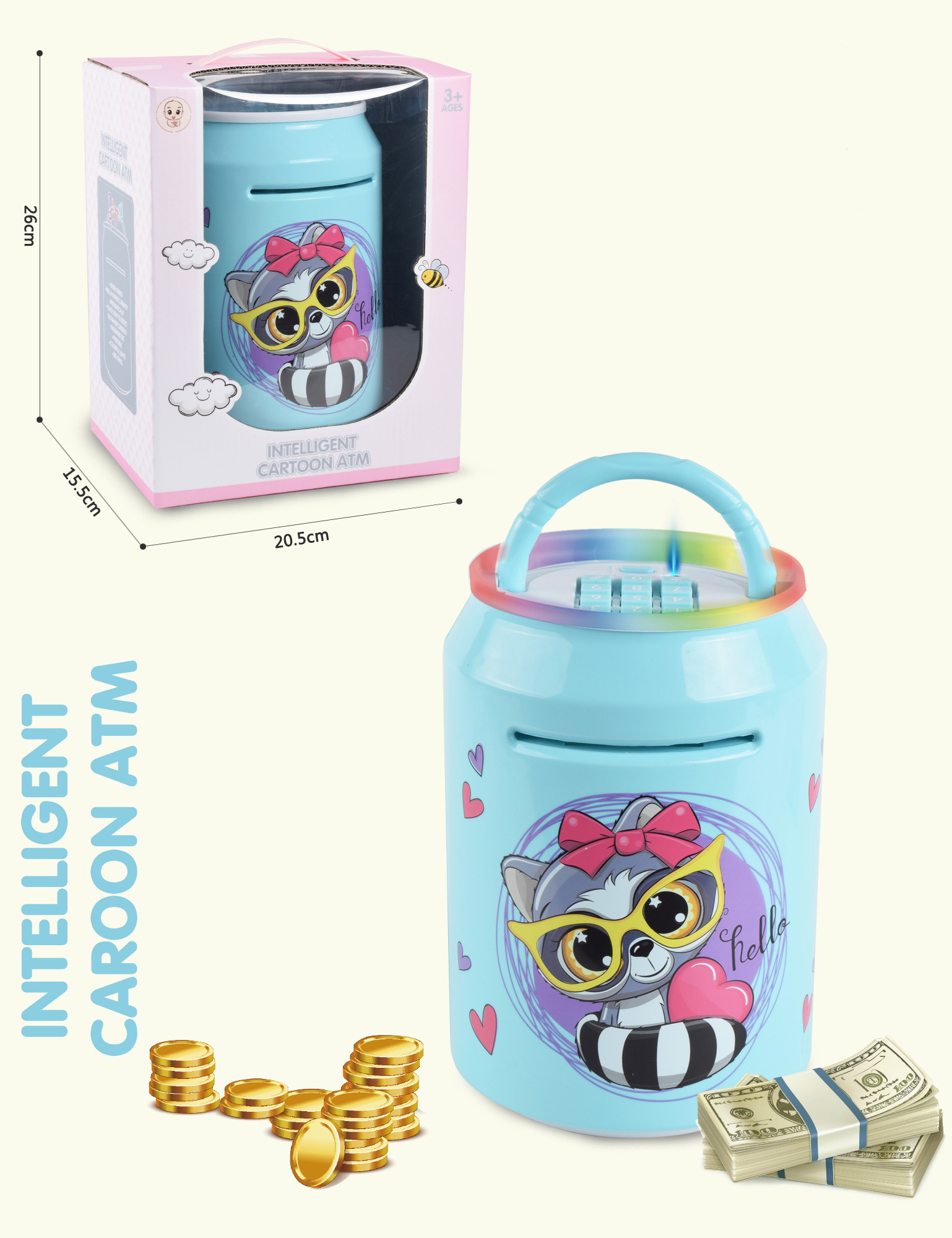 High quality money box toy mini atm machine cartoon piggy bank with password and light juguetes for kids