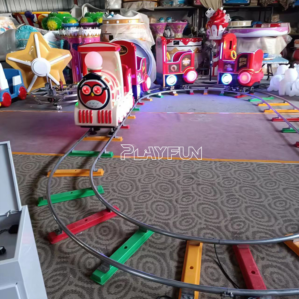 PlayFun Factory Supply Manufacturer Provides Amusement Park Rides Kids Electric 7 Seven Fiberglass Track Train Kiddie Rides