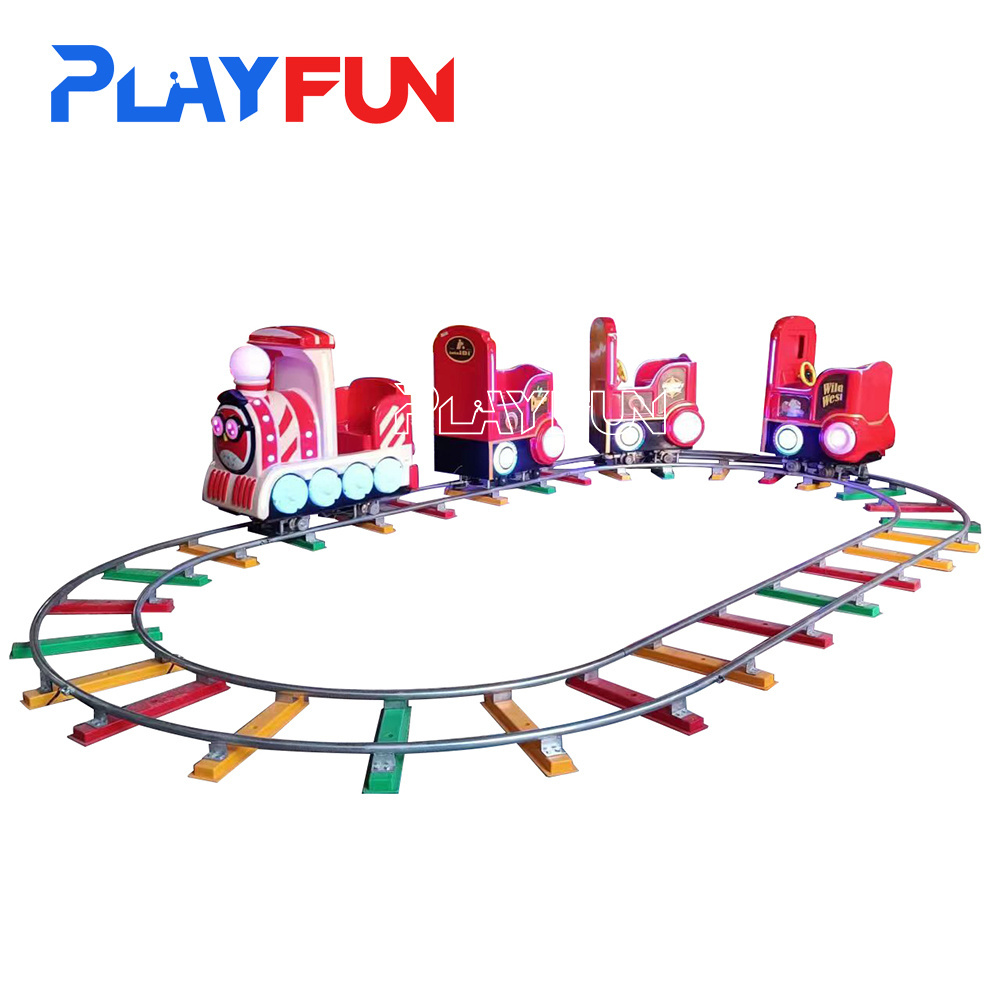 PlayFun Factory Supply Manufacturer Provides Amusement Park Rides Kids Electric 7 Seven Fiberglass Track Train Kiddie Rides