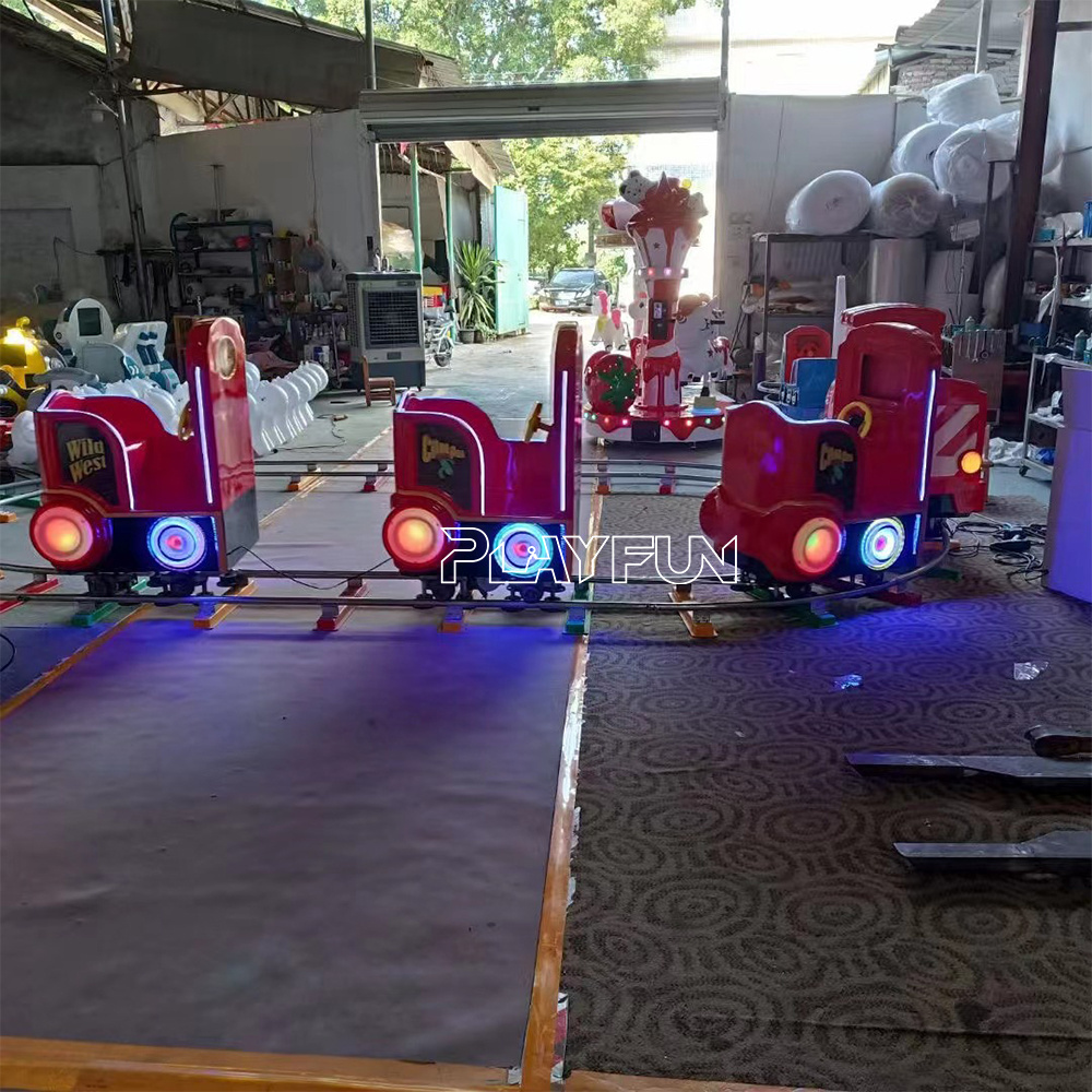 PlayFun Factory Supply Manufacturer Provides Amusement Park Rides Kids Electric 7 Seven Fiberglass Track Train Kiddie Rides