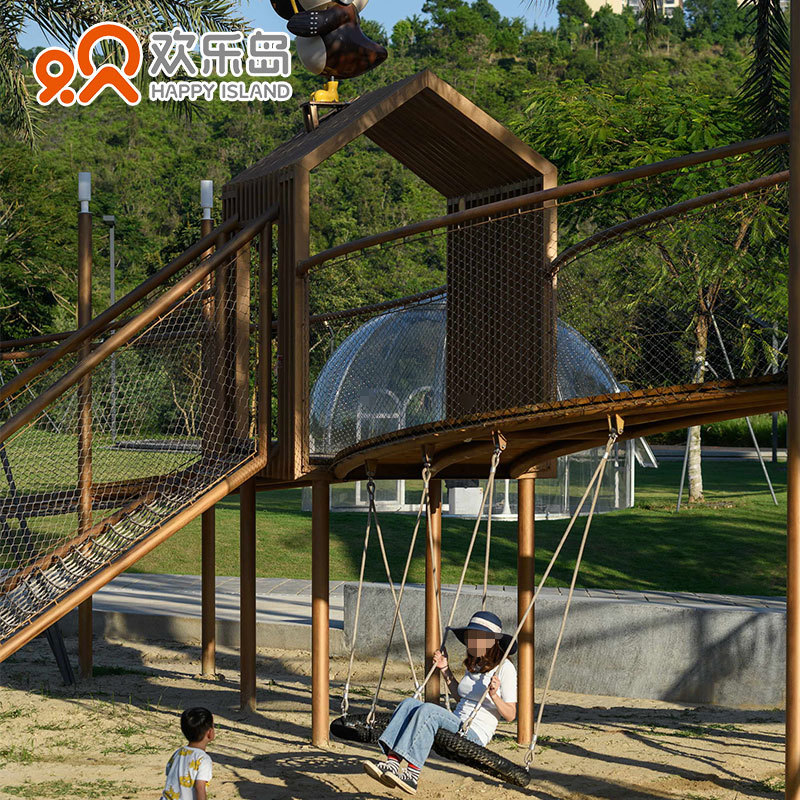 Children Outdoor Playground Stainless Steel Playground Slides Combine Wooden Playsets Swing Sets Amusement Equipment