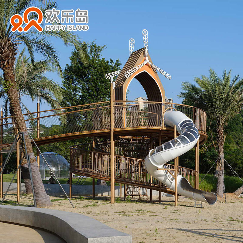 Children Outdoor Playground Stainless Steel Playground Slides Combine Wooden Playsets Swing Sets Amusement Equipment